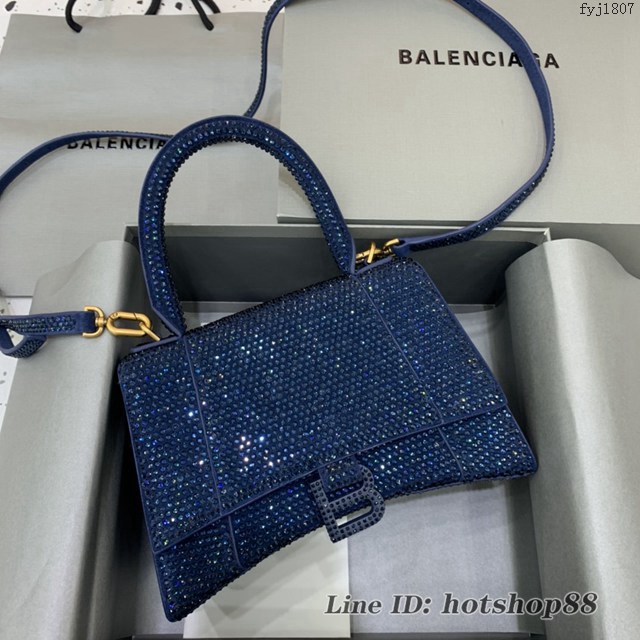 Balenciaga巴黎世家專櫃爆款磨砂藍全鑽小號沙漏包手提肩背包 fyj1807