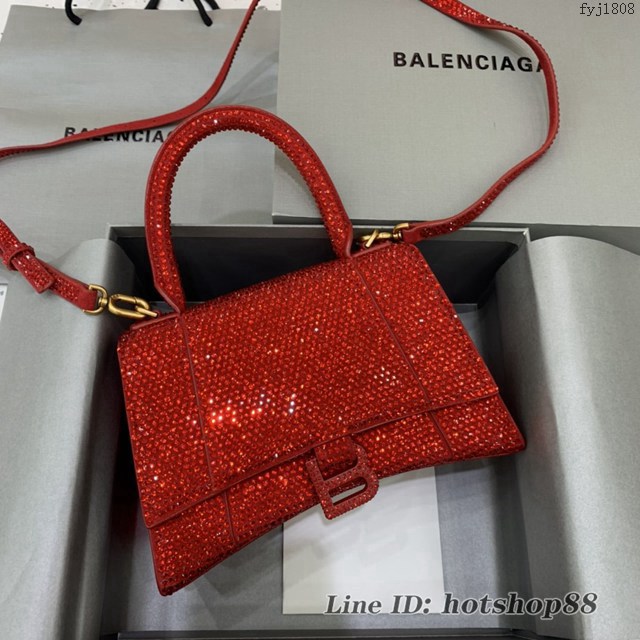 Balenciaga巴黎世家專櫃爆款磨砂紅全鑽小號沙漏包手提肩背包 fyj1808