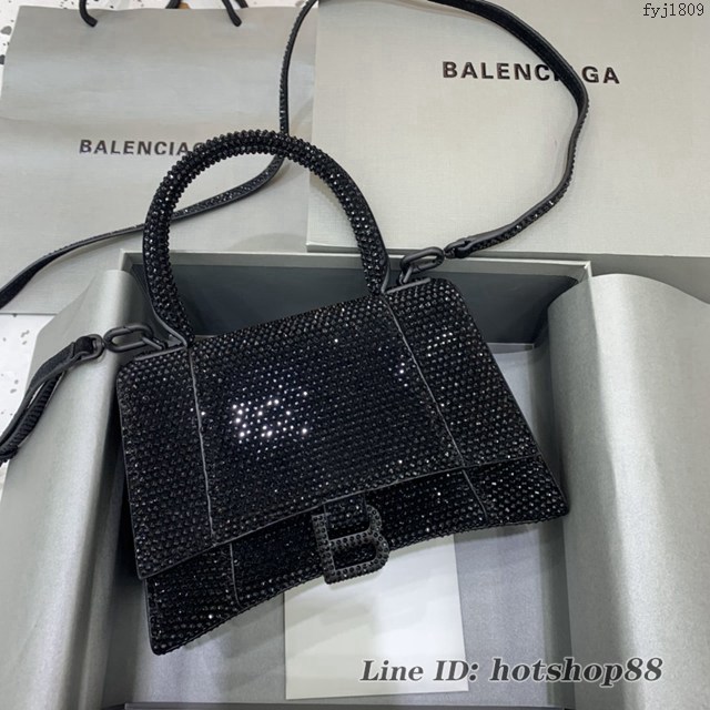 Balenciaga巴黎世家專櫃爆款磨砂黑全鑽小號沙漏包手提肩背包 fyj1809