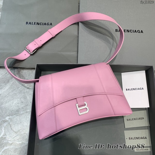 Balenciaga巴黎世家專櫃爆款大號粉色銀扣Hourglass沙漏包 fyj1829