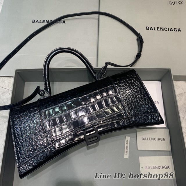 Balenciaga專櫃爆款鱷魚黑黑扣Hourglass沙漏包 巴黎世家長款沙漏包 fyj1832