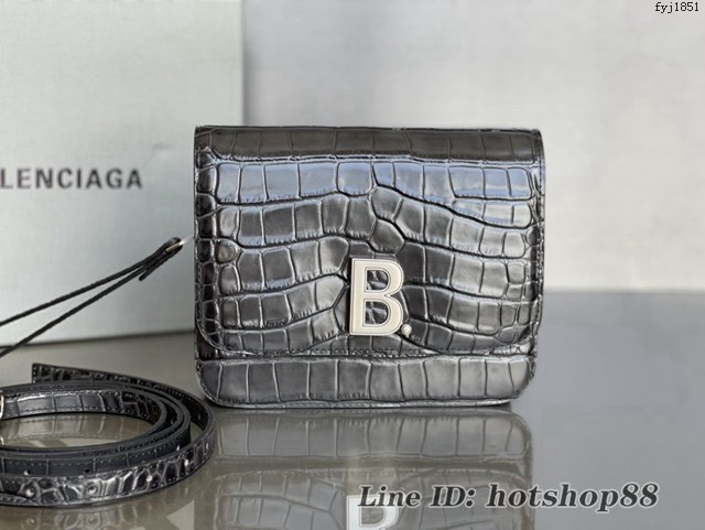 Balenciaga專櫃爆款鱷魚壓紋肩背包 巴黎世家碳黑bag方塊豆腐包 fyj1851