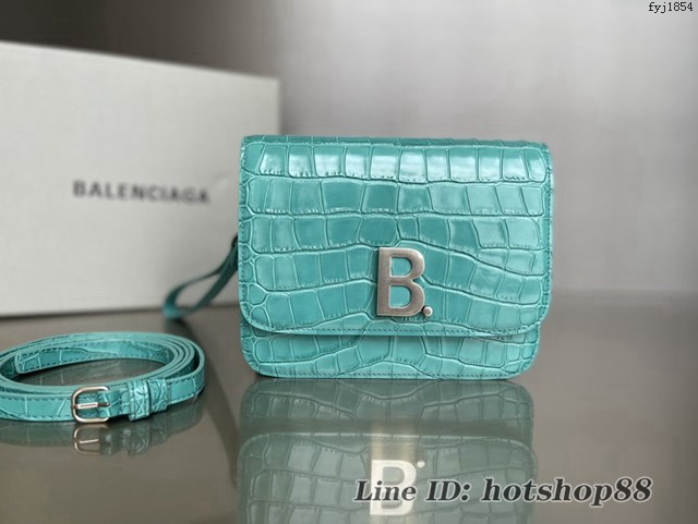 Balenciaga專櫃爆款鱷魚壓紋肩背包 巴黎世家湖水藍bag方塊豆腐包 fyj1854