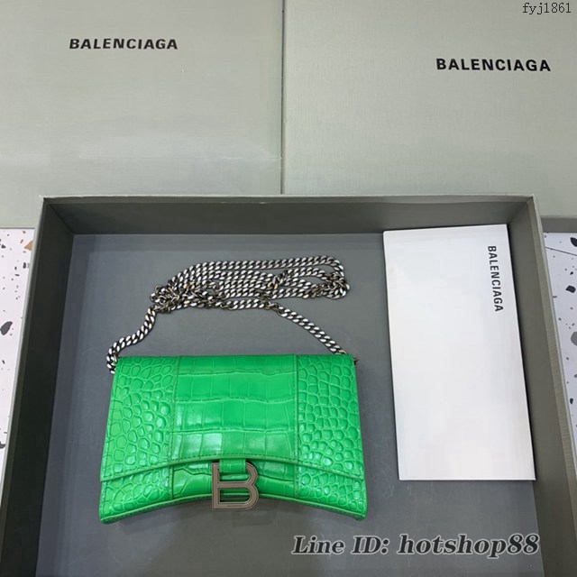 Balenciaga專櫃爆款鱷魚紋迷你女士肩背包 巴黎世家沙漏鏈條斜挎包 fyj1861