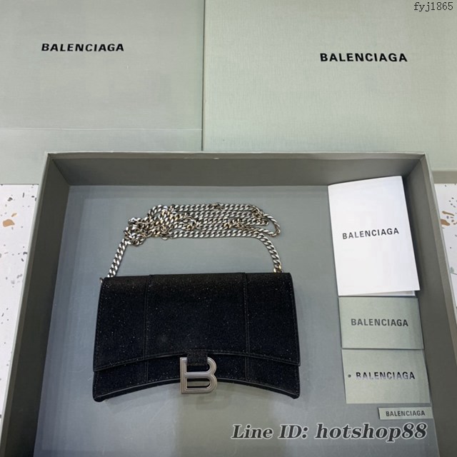 Balenciaga專櫃爆款黑色迷你女士肩背包 巴黎世家沙漏鏈條斜挎包 fyj1865