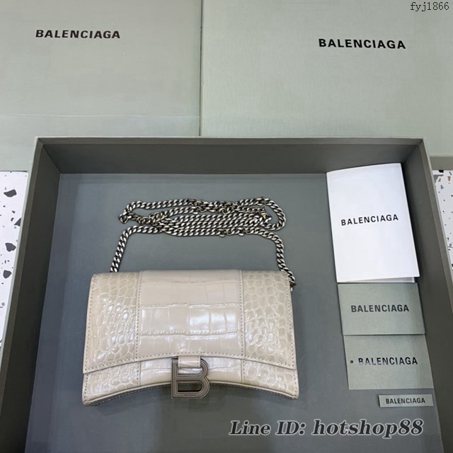 Balenciaga專櫃爆款鱷魚紋迷你女士肩背包 巴黎世家沙漏鏈條斜挎包 fyj1866