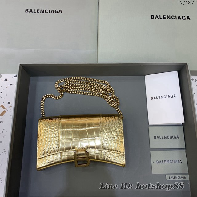 Balenciaga專櫃爆款鱷魚紋迷你女士肩背包 巴黎世家沙漏鏈條斜挎包 fyj1867