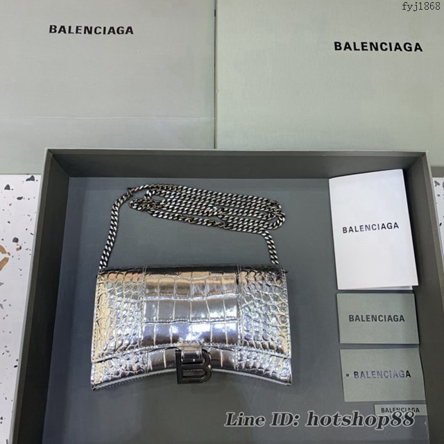 Balenciaga專櫃爆款鱷魚紋迷你女士肩背包 巴黎世家沙漏鏈條斜挎包 fyj1868