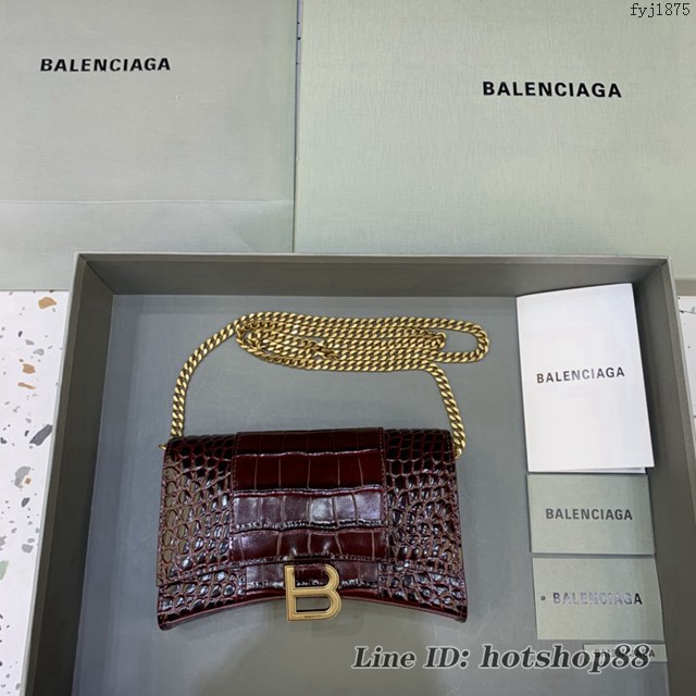 Balenciaga專櫃爆款鱷魚紋迷你女士肩背包 巴黎世家沙漏鏈條斜挎包 fyj1875