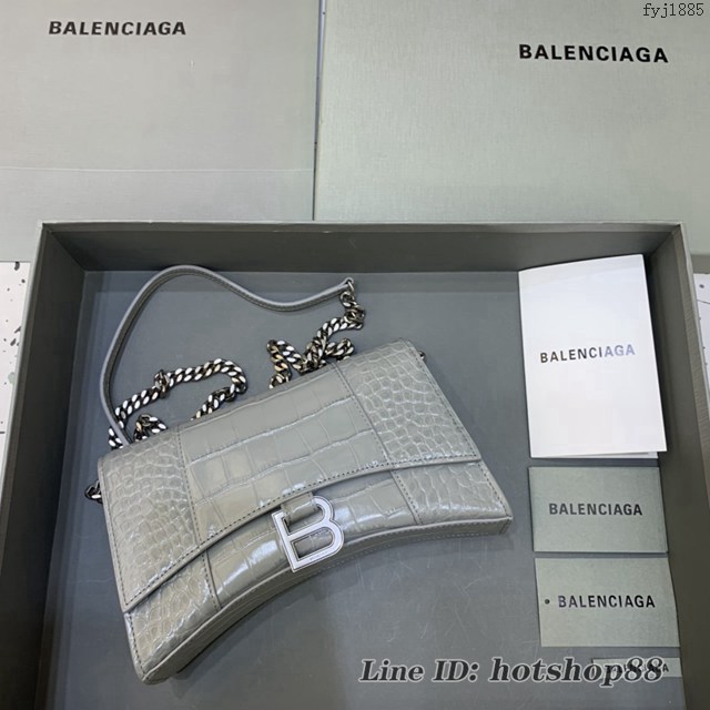 Balenciaga專櫃爆款鱷魚紋鏈條包女士肩背包 巴黎世家沙漏鏈條斜挎包 fyj1885