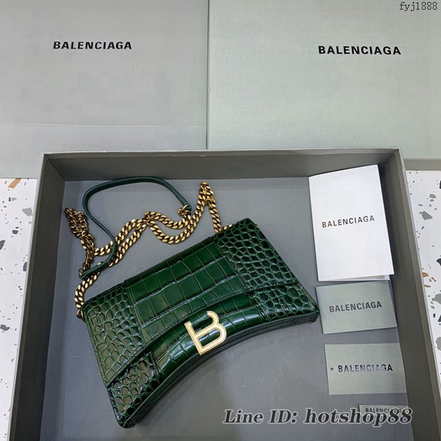 Balenciaga專櫃爆款鱷魚紋鏈條包女士肩背包 巴黎世家沙漏鏈條斜挎包 fyj1888