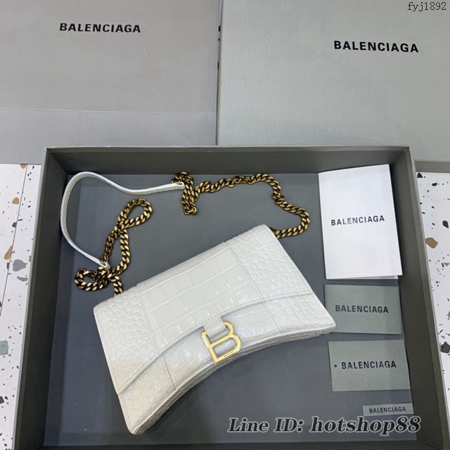 Balenciaga專櫃爆款鱷魚紋鏈條包女士肩背包 巴黎世家沙漏鏈條斜挎包 fyj1892