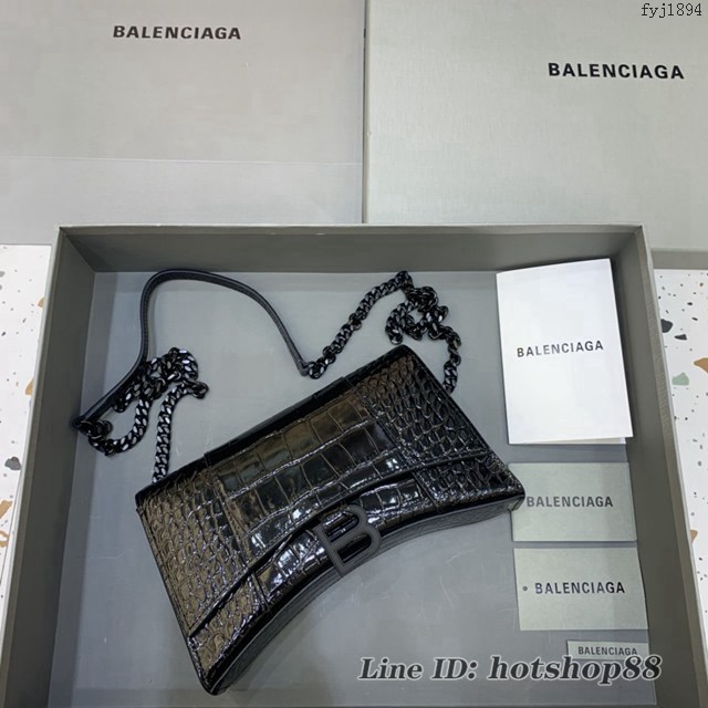 Balenciaga專櫃爆款鱷魚紋鏈條包女士肩背包 巴黎世家沙漏鏈條斜挎包 fyj1894