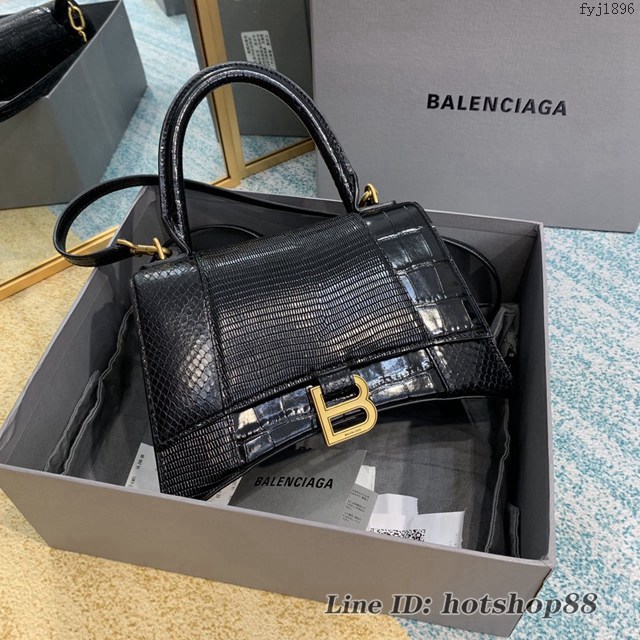 Balenciaga專櫃爆款Hourglass鱷魚紋沙漏包 巴黎世家三拼鱷魚蜥蜴蛇皮沙漏包 fyj1896