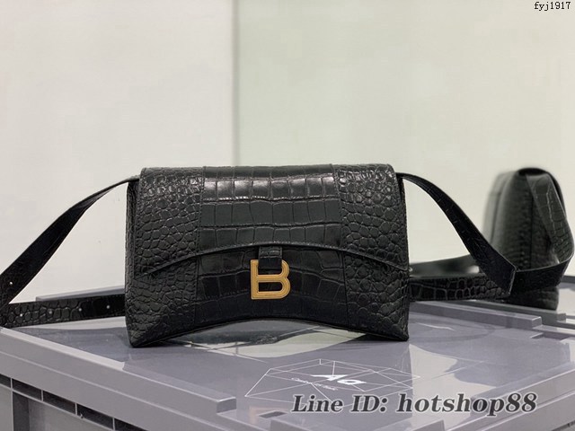 Balenciaga專櫃爆款Hourglass沙漏包 巴黎世家鱷魚紋小牛皮單肩斜挎包 款號：671355 fyj1917