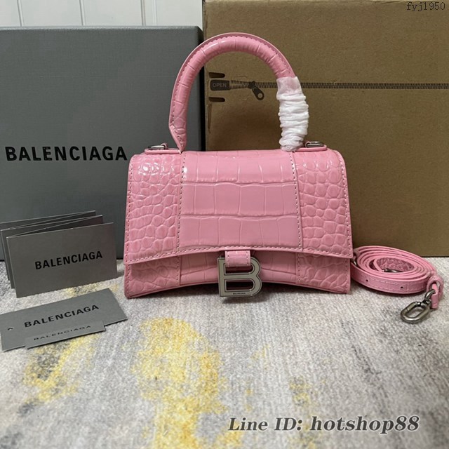 Balenciaga專櫃爆款新色XS號鱷魚紋櫻花粉沙漏包 巴黎世家Hourglass沙漏包 fyj1950