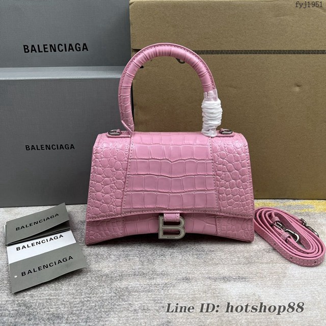 Balenciaga專櫃爆款新色S號鱷魚紋櫻花粉沙漏包 巴黎世家Hourglass沙漏包 fyj1951