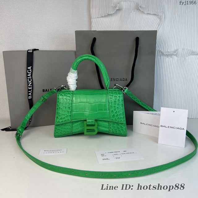 Balenciaga專櫃爆款新色mini號鱷魚春綠色-綠扣沙漏包 巴黎世家Hourglass沙漏包 fyj1956