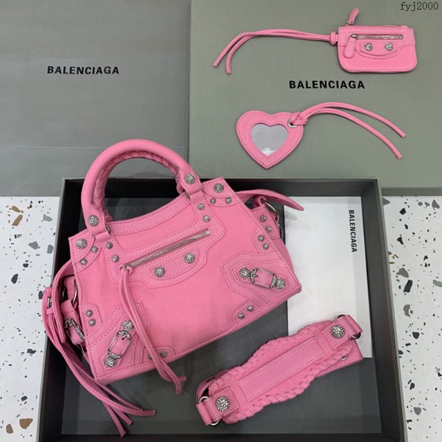 Balenciaga專櫃爆款牛仔粉色鑽扣手提女包 638515 巴黎世家Neo cagole機車包 fyj2000