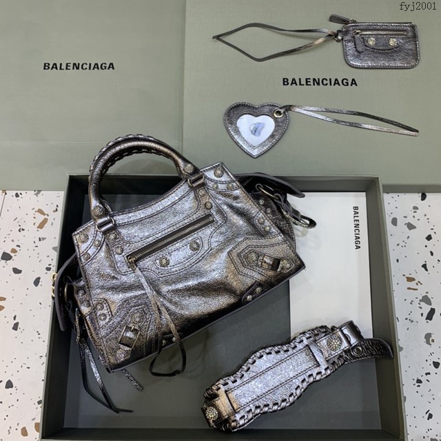 Balenciaga專櫃爆款油蠟銀帶鑽手提女包 638515 巴黎世家Neo cagole機車包 fyj2001