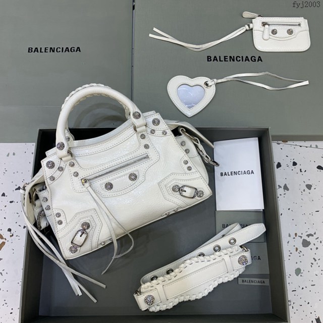 Balenciaga專櫃爆款油蠟白帶鑽手提女包 638515 巴黎世家Neo cagole機車包 fyj2003