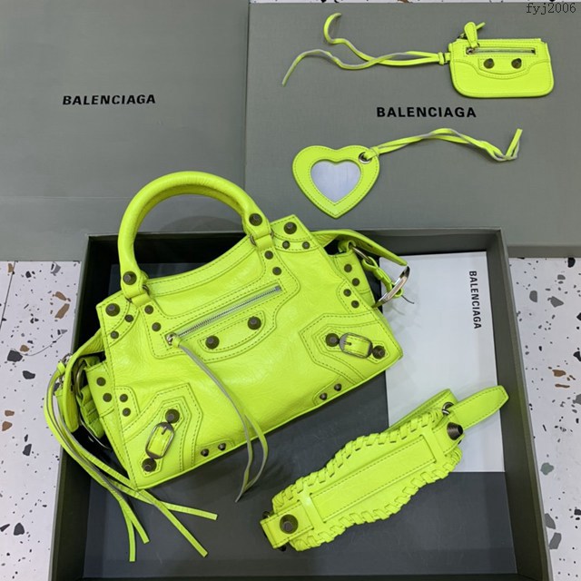 Balenciaga專櫃爆款油蠟螢光綠銀扣手提女包 638515 巴黎世家Neo cagole機車包 fyj2006