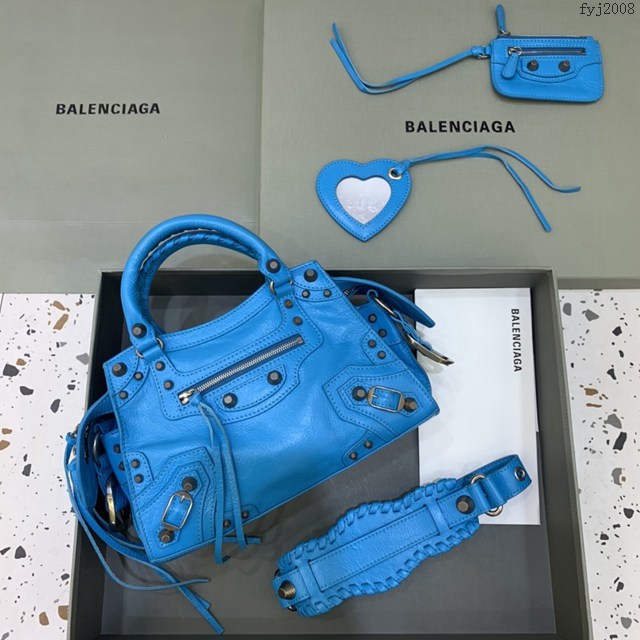 Balenciaga專櫃爆款油蠟藍色銀扣手提女包 638515 巴黎世家Neo cagole機車包 fyj2008