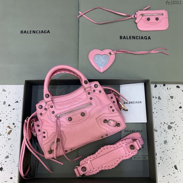 Balenciaga專櫃爆款油蠟粉銀扣手提女包 638515 巴黎世家Neo cagole機車包 fyj2011