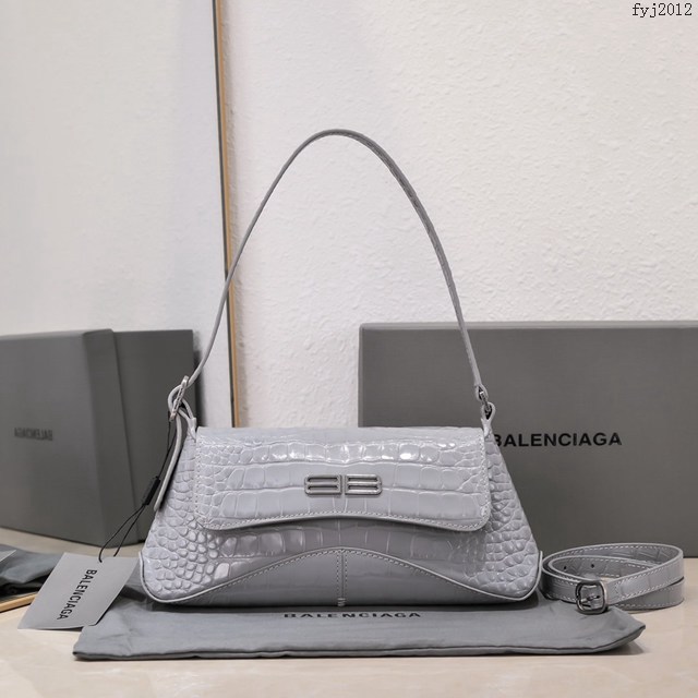 Balenciaga專櫃爆款鱷魚紋淺灰女包 巴黎世家小號XX系列腋下包 fyj2012