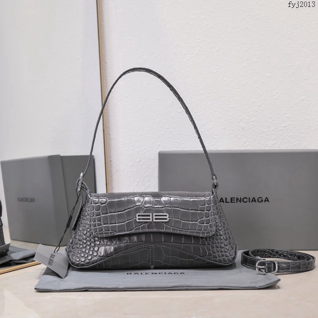 Balenciaga專櫃爆款鱷魚紋深灰女包 巴黎世家小號XX系列腋下包 fyj2013