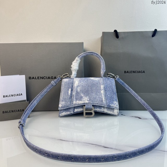 Balenciaga專櫃爆款 巴黎世家牛仔藍Hourglass牛皮牛仔印花沙漏包 fyj2024