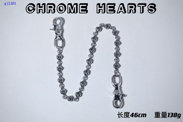 Chrome Hearts專櫃純手工做舊純銀飾品 克羅心925純銀雙狗扣龍頭圓珠褲包鏈 gj1161