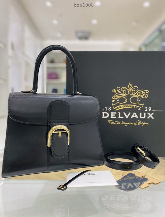 Delvaux專櫃新尺寸黑金扣比利時新版雙環brillant 德爾沃專櫃box皮手提肩背女包 bxs1008