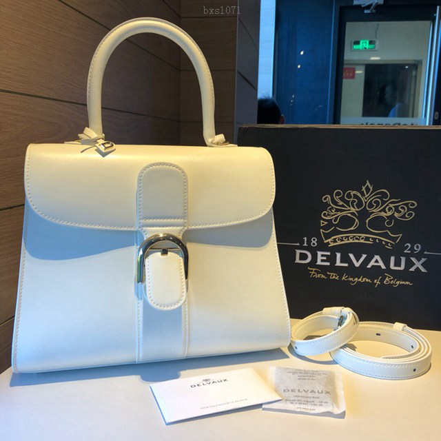 Delvaux專櫃經典款brillant手提包 德爾沃五金雙環象牙白box皮大號女包 bxs1071