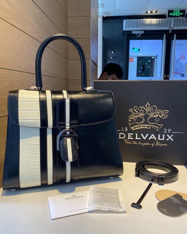 Delvaux全新BL系列德爾沃專櫃黑色/白色box皮白色蜥蜴紋與紋與蟒蛇紋相間雙用手提斜挎包 bxs1126