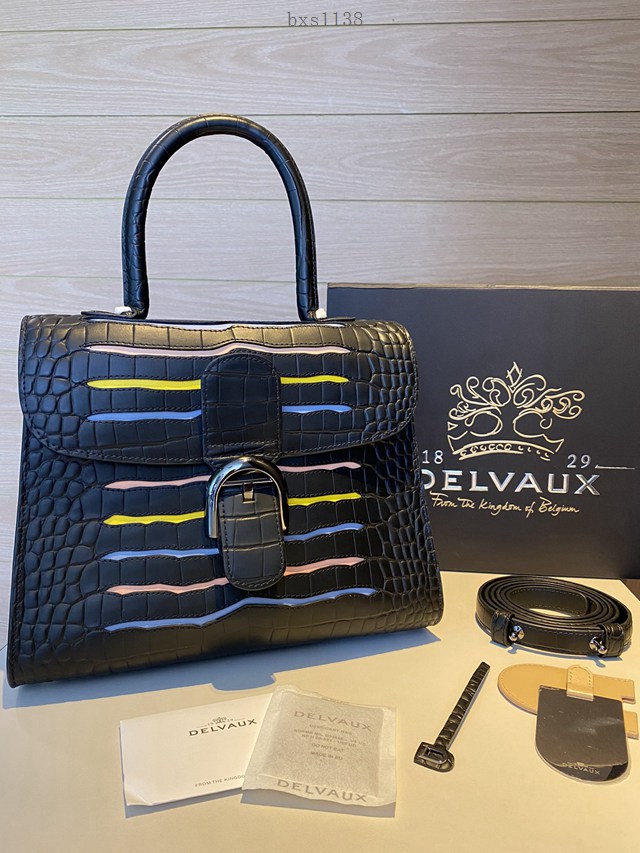 Delvaux德爾沃專櫃Brillant彩虹系列定制鱷魚紋牛皮手提肩背女包 bxs1138