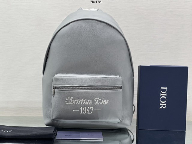 Dior專櫃2022新款Rider男雙肩背包 刺繡“Christian Dior 1947”迪奧灰粒面牛皮革雙肩包 fkd1721