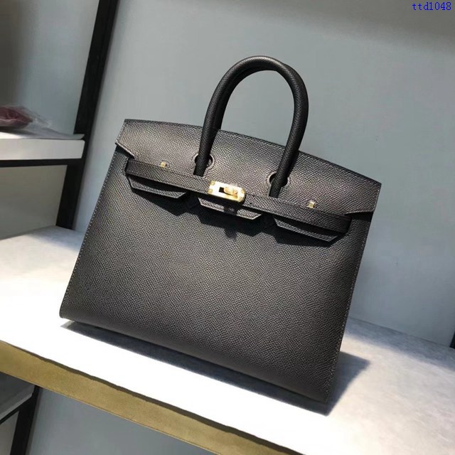 Hermes專櫃經典款手提女包 愛馬仕birkin25cm Epsom掌紋外縫 黑色金扣純手工 ttd1048