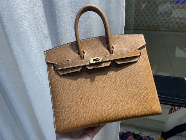 Hermes專櫃經典款手提女包 愛馬仕birkin25cm Epsom掌紋外縫 金棕色金扣純手工 ttd1049