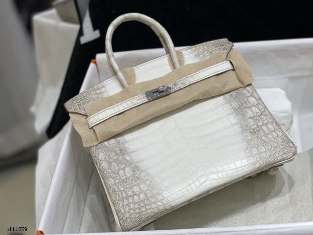 Hermes專櫃蜜蠟線全手工縫製鱷魚皮手提女包 愛馬仕Birkin25進口喜馬拉雅白尼羅鱷 zhh1059