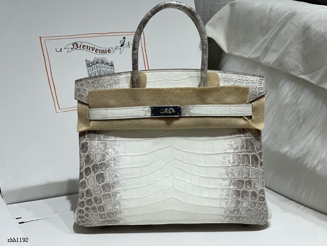 Hermes專櫃經典款蜜蠟線全手工縫製鉑金女包 愛馬仕Birkin30喜馬拉雅白尼羅鱷魚皮包 zhh1192