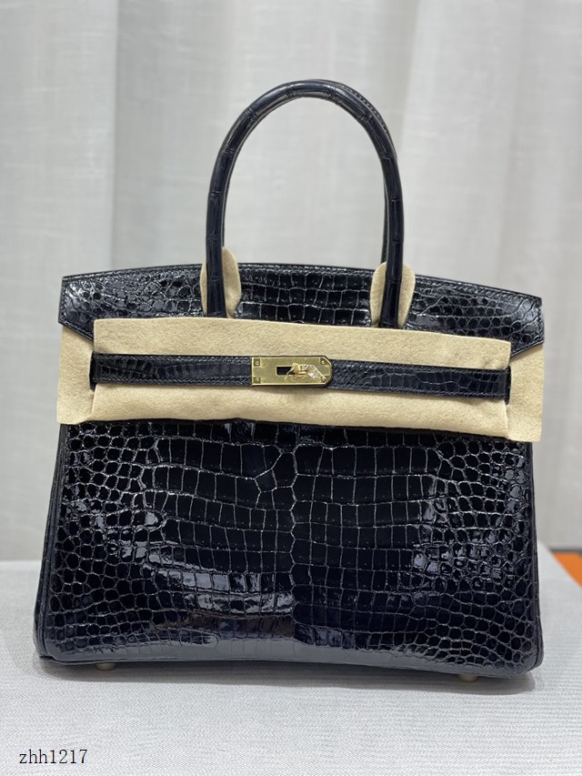 Hermes專櫃經典款手提女包 愛馬仕crocodile Leather hcp灣鱷倒v金扣全手工鱷魚手袋 zhh1217