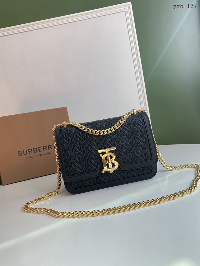 Burberry專櫃新款小號TB刺繡絎縫鎖扣包 巴寶莉羔羊皮鏈條單肩斜挎女包 yxb1167