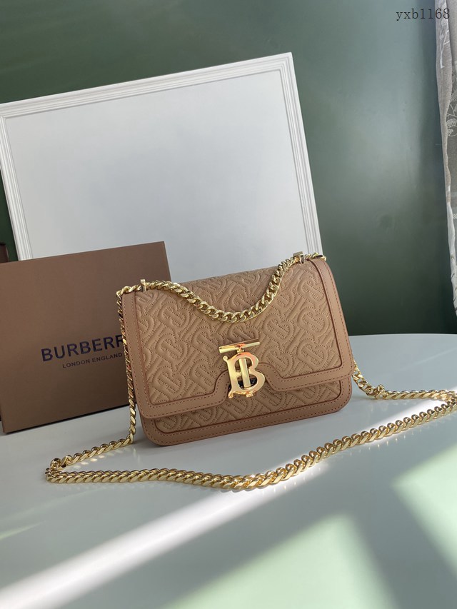 Burberry專櫃新款小號TB刺繡絎縫鎖扣包 巴寶莉羔羊皮鏈條單肩斜挎女包 yxb1168