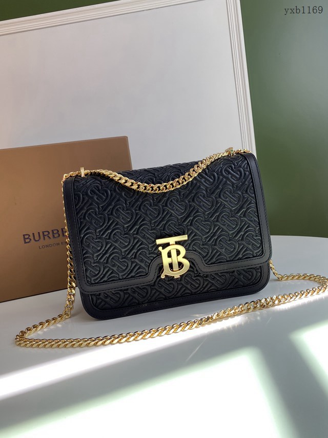 Burberry專櫃新款中號TB刺繡絎縫鎖扣包 巴寶莉羔羊皮鏈條單肩斜挎女包 yxb1169