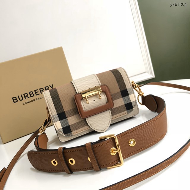 Burberry專櫃新款搭扣包 巴寶莉精紡House格紋單肩斜挎女包 yxb1204