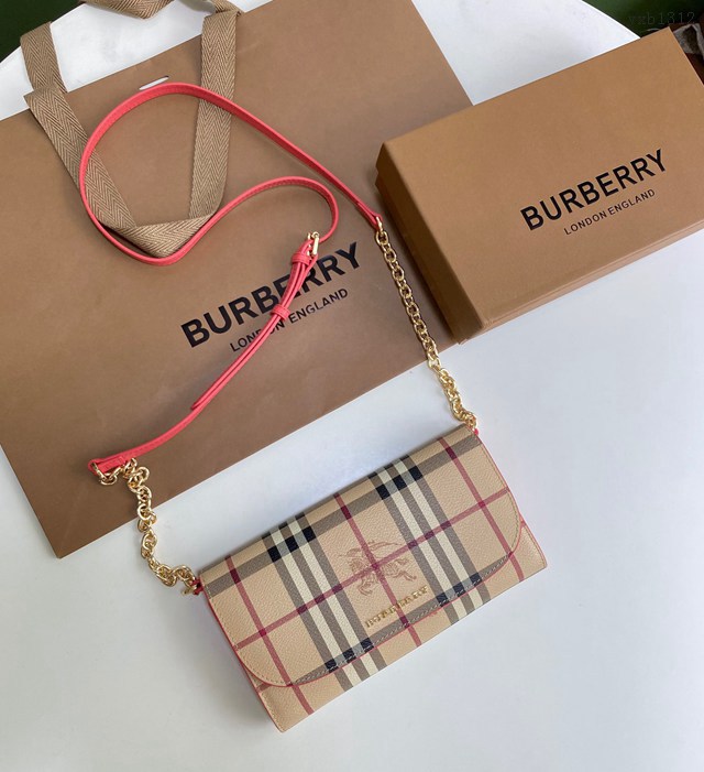 Burberry專櫃新款House格紋拼皮革錢夾 巴寶莉小型手袋斜挎錢包 yxb1312