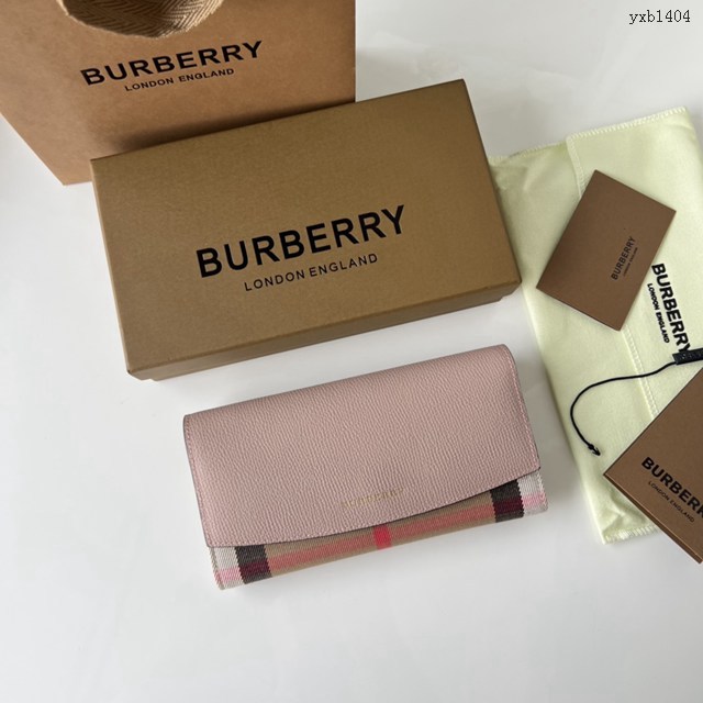 Burberry專櫃新款格紋長錢包 巴寶莉小牛皮翻蓋女士錢包 yxb1404