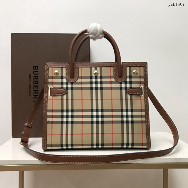 Burberry專櫃新款Title泰爾勒手袋 巴寶莉Vintage復古格紋手提托特包肩背女包 yxb1507