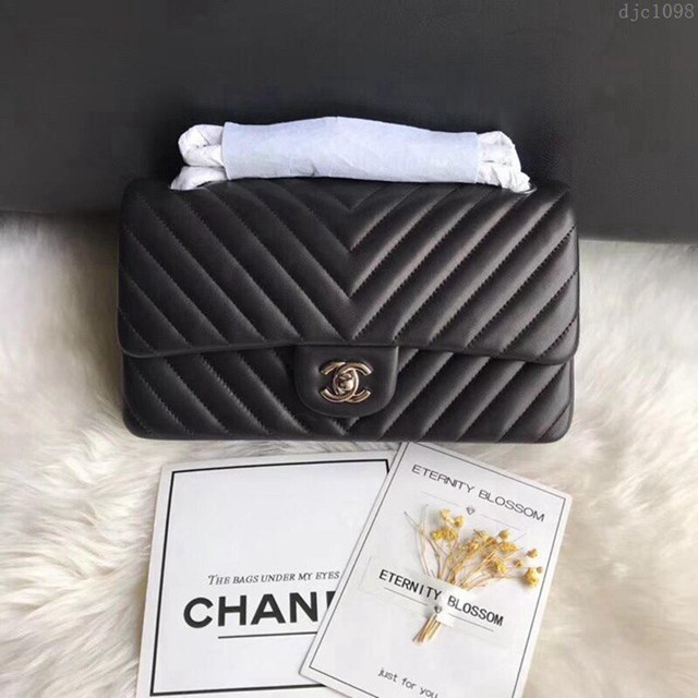 CHANEL女包 1112 中號25cm 最新升級版 進口小羊皮 香奈兒單肩包 大V格 Chanel斜挎女包 djc1098